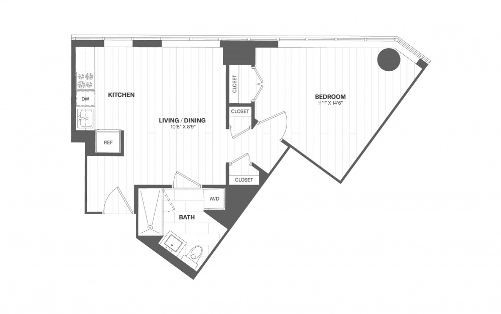 A2 - 1 bedroom floorplan layout with 1 bath and 594 square feet.