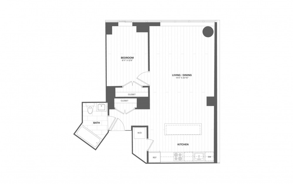 A5 - 1 bedroom floorplan layout with 1 bath and 757 square feet.