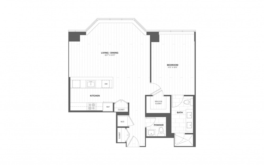 A8 - 1 bedroom floorplan layout with 1.5 bath and 892 square feet.