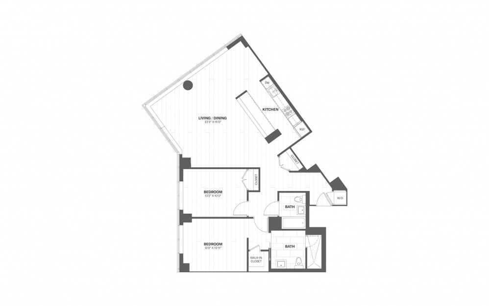 B11 - 2 bedroom floorplan layout with 2 baths and 1277 square feet.