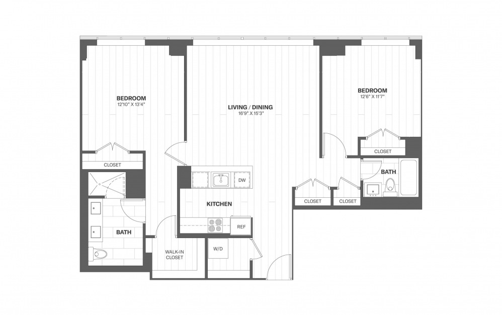 B9 - 2 bedroom floorplan layout with 2 baths and 1193 square feet.