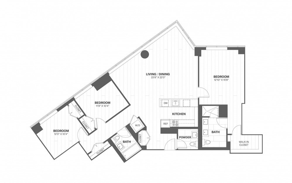 C2 - 3 bedroom floorplan layout with 2.5 baths and 1534 square feet.