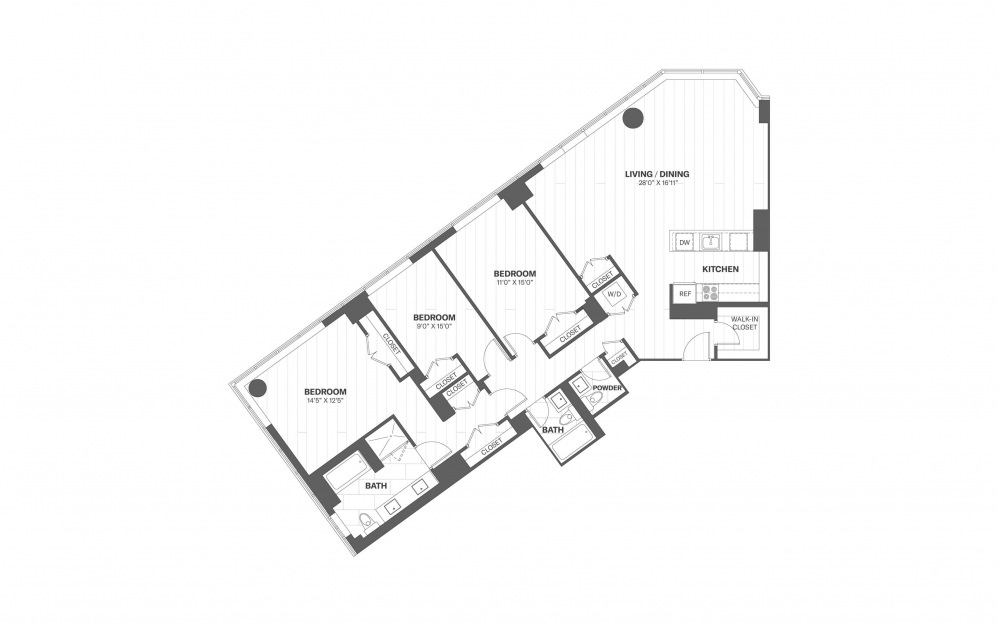 C4 - 3 bedroom floorplan layout with 2.5 baths and 1700 square feet.