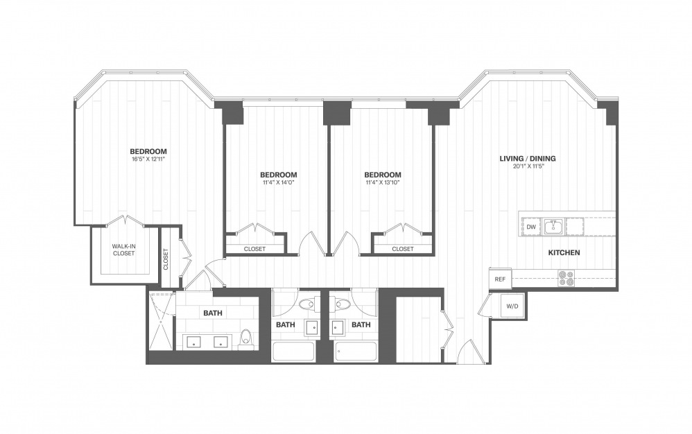 C5 - 3 bedroom floorplan layout with 3 baths and 1693 square feet.