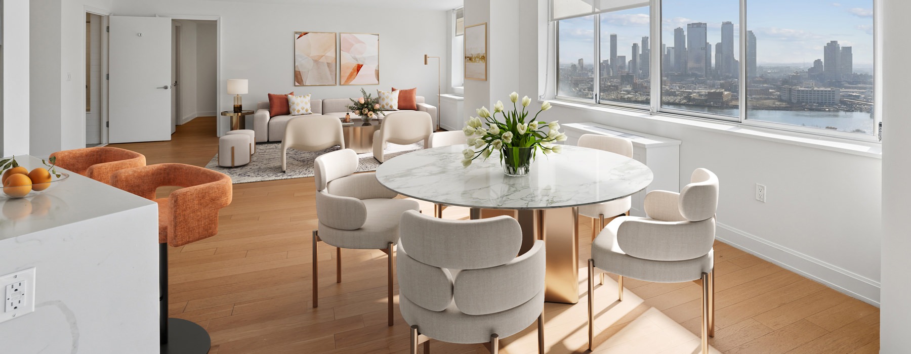 round dining table with four chairs